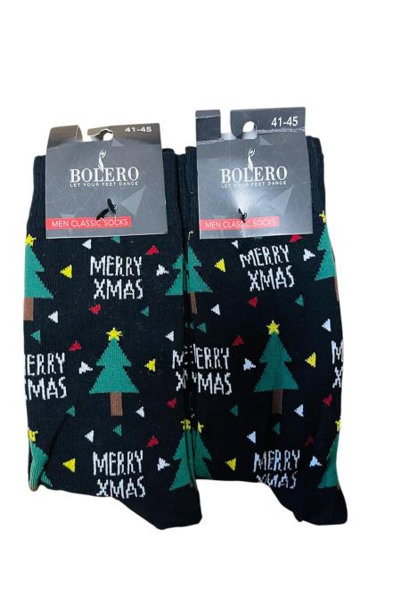 Sosete de Craciun Barbatesti 3/set,Imprimeu Brad,Engros